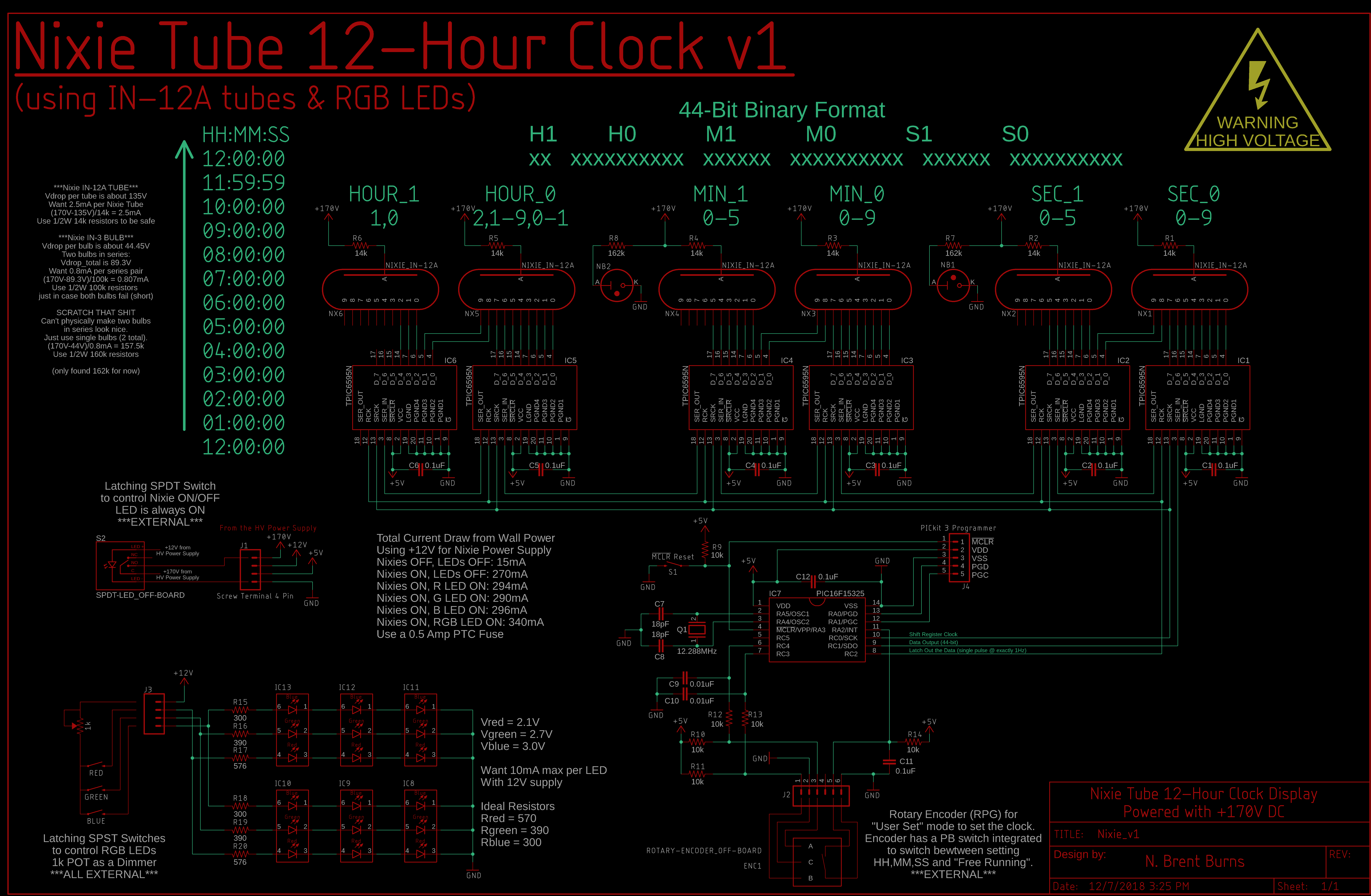 Nixie Tube Clock Circuit - Schematic