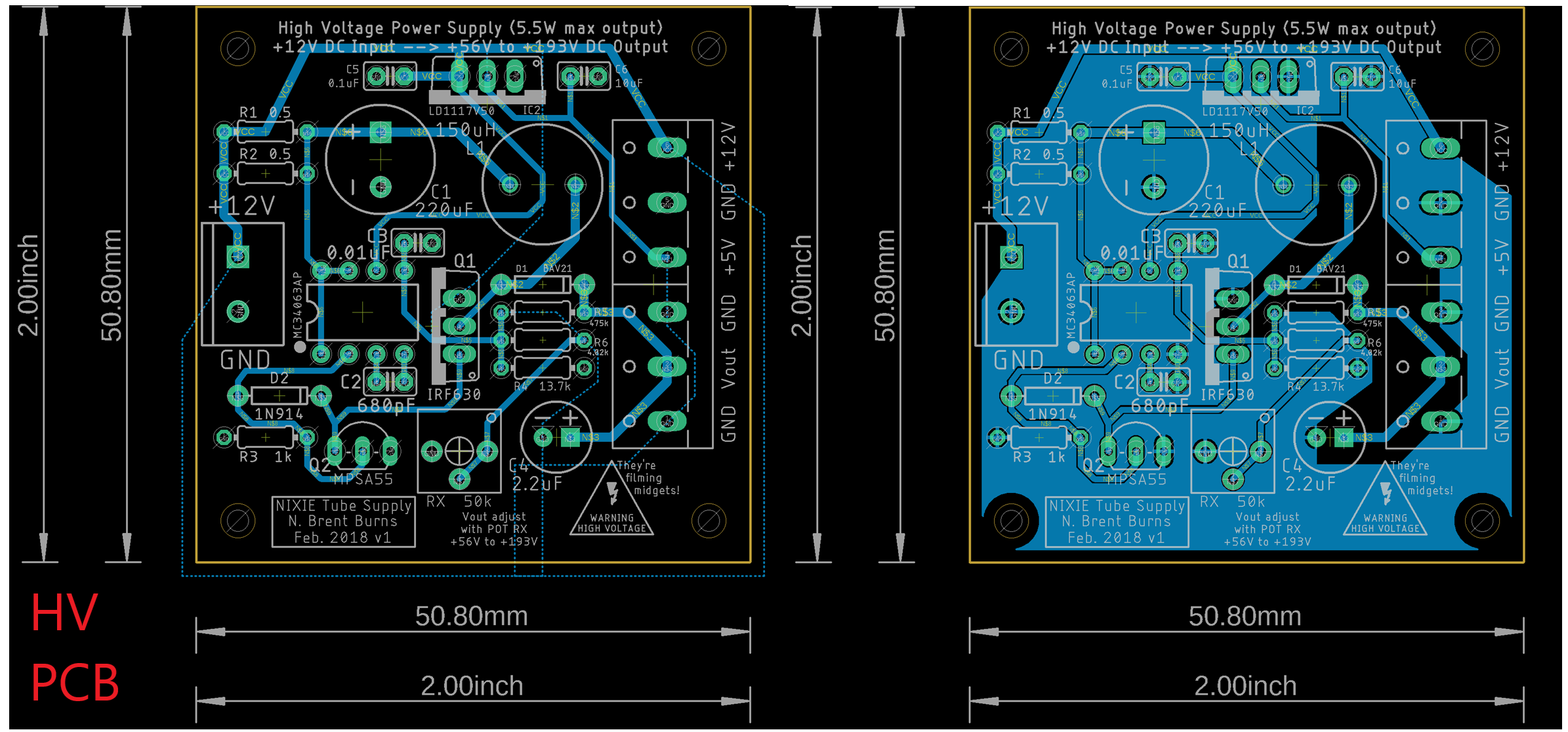 High Voltage Power Supply PCB for Nixie Tubes