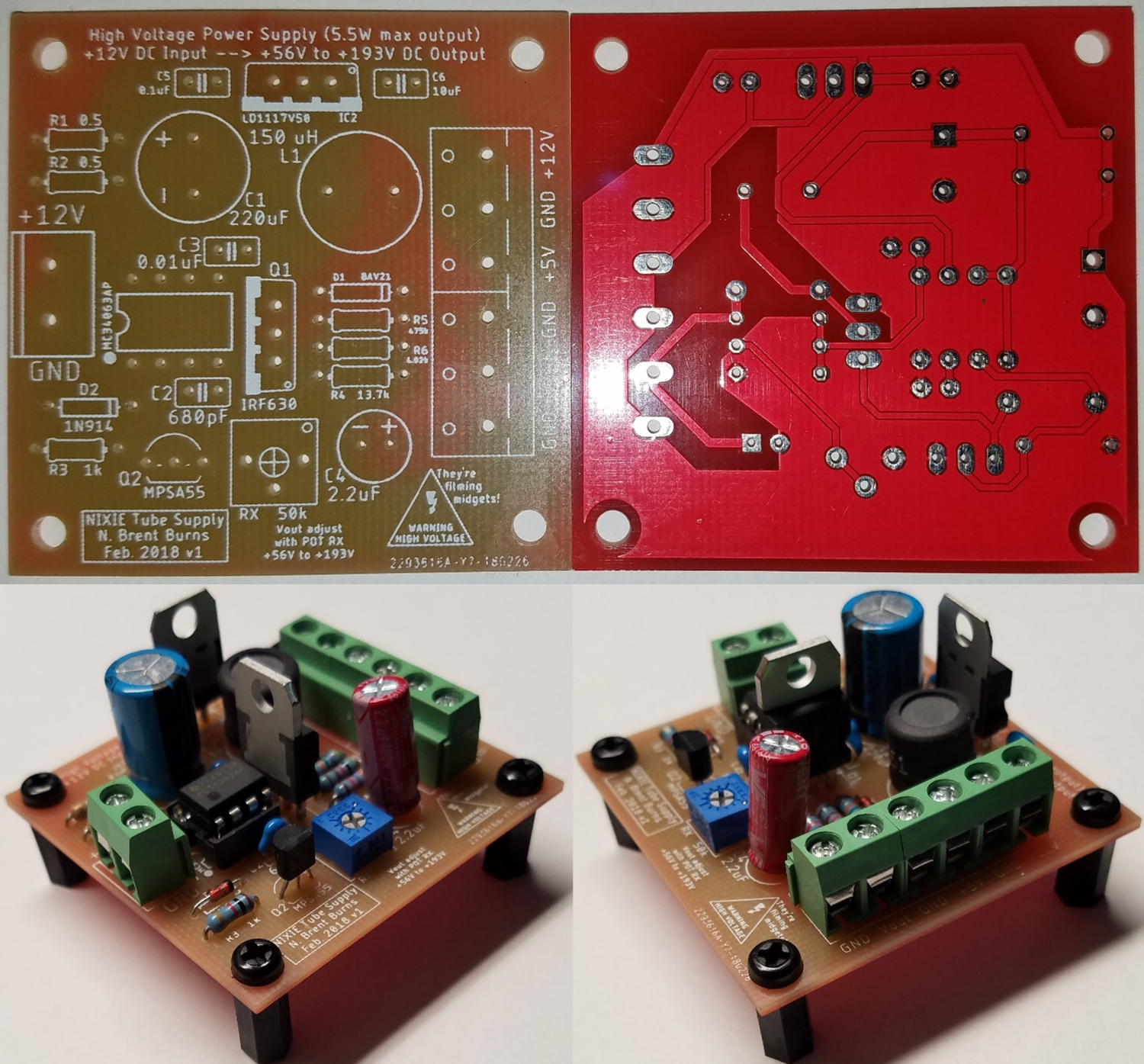 High Voltage Power Supply PCB for Nixie Tubes