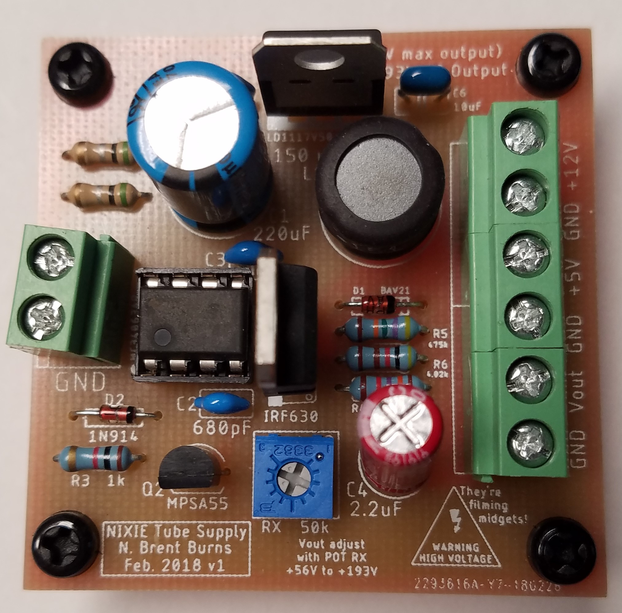High Voltage Power Supply Circuit for Nixie Tubes