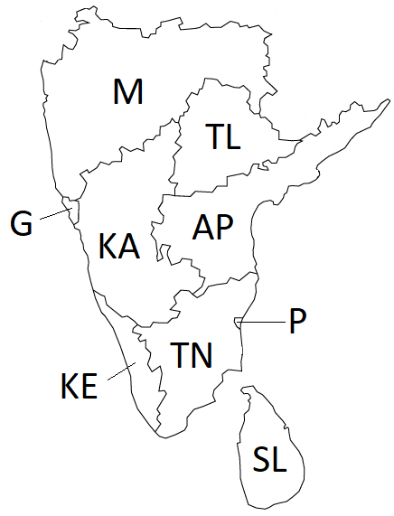 A Map of the Southern Part of the Indian Subcontinent