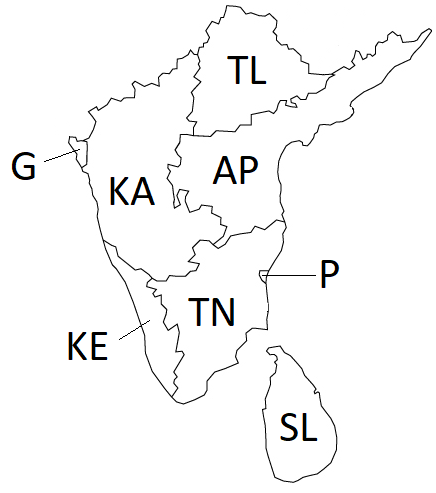 Map of South Indian Subcontinent